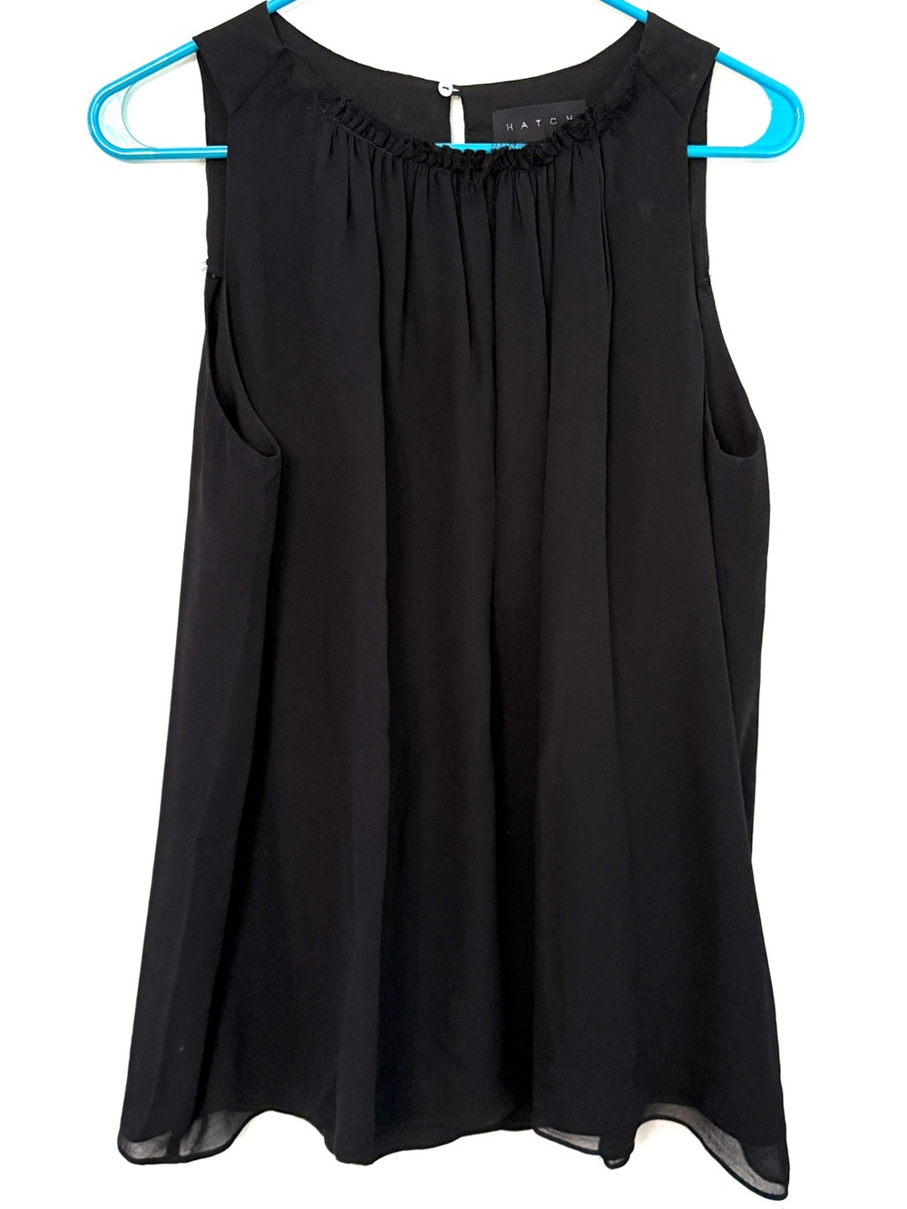Hatch Black Sleeveless Pleated Neck Tank